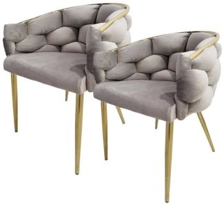 Qiyano Esszimmerstuhl Design-Stuhl 2er Set Taupe/Gold - Geflochten & Gepolstert