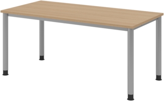 bümö höhenverstellbarer Schreibtisch H-Serie 160x80 cm in Eiche, Gestell in Silber - PC Tisch für's Büro manuell höhenverstellbar, Computertisch verstellbar, HS-16-E