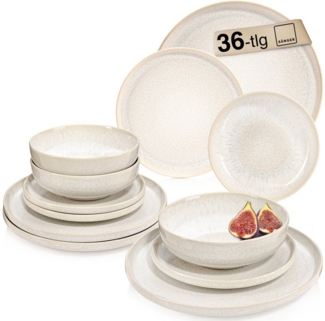 SÄNGER Tafelservice Korfu Geschirrset (36-tlg), 4 Personen, Steingut, Tafelservice, Creme Farben, Handmade, Premium Collection