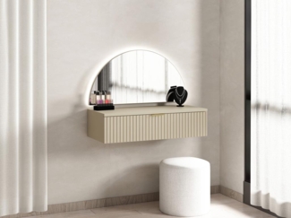 Vente-unique - Frisiertisch hängend mit Spiegel & LED-Beleuchtung - 1 Schublade - Beige - FRALYN von Pascal Morabito