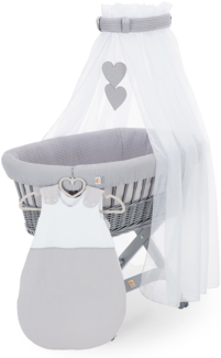 FabiMax Stubenwagen Grau lackiert, 2 in 1 Musselin / Waffelpiqué Komplettset Grau mit Schlafsack