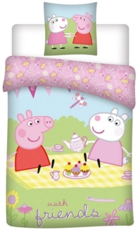 Baby Kinder Bettwäsche Peppa Wutz & Luzie Locke Picknick, Bettdecke 100x135 + Kopfkissen 40x60 cm, 100% Baumwolle