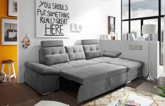 ED Exciting Design Nalo – Modernes Schlafsofa mit Bettkasten, verstellbaren Armlehnen und luxuriöser Uran Mikrofaser. Inklusive zwei Kopfstützen, in verschiedenen Farben wählbar