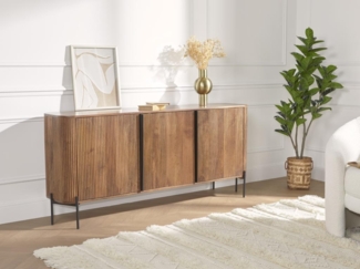 Vente-unique - Sideboard mit 3 Türen - Mangoholz & Metall - Holzfarben & Schwarz - BALIMELA