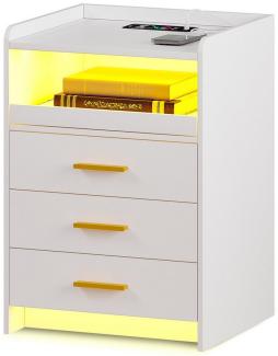 LVifur Nachttisch Smart Nachtschrank 24-farbig dimmbar, Sideboard mit 3 Schubladen (1-St), USB & Type-C, automatischer Sensor, 45Tx40Bx64H cm, Weiß