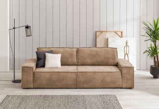 Home affaire 3-Sitzer SHERWOOD Schlafsofa (257cm) Cord, Samtvelours, Vintage-Lederoptik, Schlaffunktion mit Bettkasten (ca. 136/200cm)