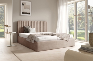 MEBLINI Polsterbett 160x200 mit Lattenrost ohne Matratze – BRIATORE – Hellbraun Samt – Doppelbett mit Bettkasten - Stauraumbett - Kopfteil Bett mit Stauraum