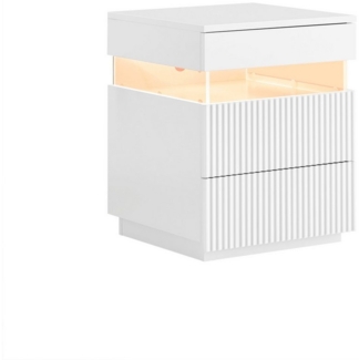 SoBuy Nachttisch FBT167-E, Beistelltisch mit LED-Beleuchtung, einstellbare Farben, Nachtschrank mit 3 Schubladen, Nachtkommode Couchtisch, Schlafzimmer