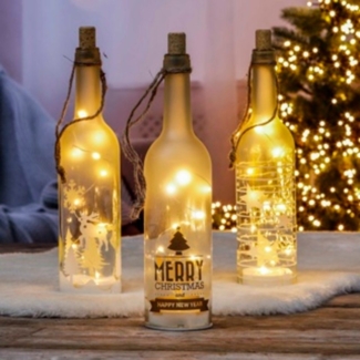 HI LED-Lichterkette Glasflasche mit LED Beleuchtung Bedruckt mit unterschiedlichen Motiven