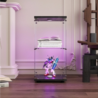 Furnishings Home Vitrine Glasvitrine stehend Standvitrine mit Glastüren, 2 bis 4 Ebenen (40.3 x 36.5 x 86.2 cm, 2 Fächer, Mit Sicherheitsschloss) Mit LED-Lichtleiste, perfekt für Sammler, Sammlervitrine