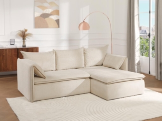 Vente-unique - Ecksofa mit Schlaffunktion - Ecke Rechts - Cord - Beige - TEODORA