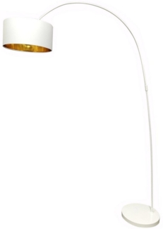 Bogenlampe Metall Stoffschirm Weiß Gold