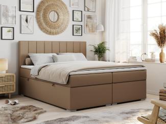 Boxspringbett mit 2 Bettkästen, Matratze und Topper, Polsterbett - ALLY - 160x200cm - Braun Kunstleder - H3