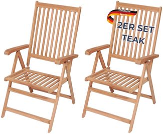 Gartenstühle EGOL 2er Set Massivholz Teak Verstellbar Braun | Gartenstuhl Holz Outdoorstühle klappbar Balkonstühle