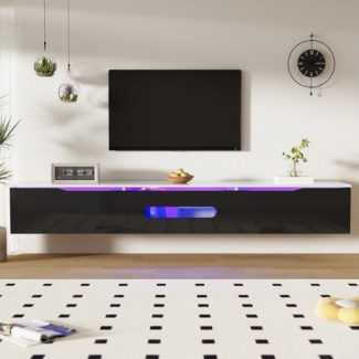 Ulife Lowboard TV-Schrank Fernsehtisch,TV-Board,TV-Ständer, TV-Panel, 180cm, wandmontierbar oder bodenmontierbar, mit 16-farbiger LED-Beleuchtung