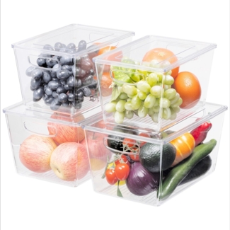 Navaris Aufbewahrungsbox 4er Set Kühlschrank Organizer aus Kunststoff 4x Aufbewahrungsbox (4 St), Kühlschrankboxen Set Fridge Organiser Set Transparent