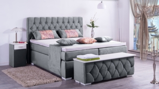 Meisterbetten Boxspringbett Jana 120x200 in VS-Grau, Matratzenbezug Nano, Ergoflex-Topper