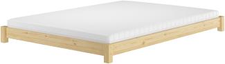 Flaches Futon-Doppelbett Bodenbett Niedrigbett 160x200 Kiefer massiv V-60.51-16Rollrost und Matratze inkl.