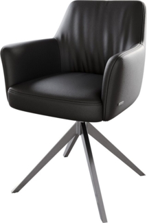 Drehstuhl Xana-Flex mit Armlehnen Echt-Leder Schwarz Kreuzgestell breit Edelstahl 360° drehbar Taschenfederkern