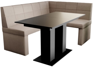 Eckbankgruppe 168x128 cm BLAKE L Stoff Soro Taupe / Esstisch DANTE Schwarz