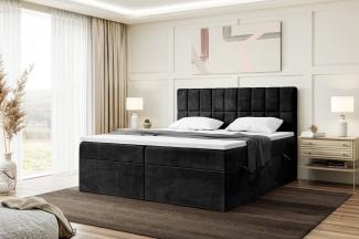 MEBLINI Boxspringbett LUKAS 200x200 cm mit Bettkasten - H3/Schwarz Samt Polsterbett - Doppelbett mit Topper & Taschenfederkern-Matratze