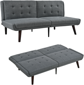 Klappbares Futon-Sofa Bett,146 cm Schlafcouch mit 5-fach verstellbarer Rückenlehne modernes Loveseat für kleine Räume Gästebett & Wohnzimmer,Grau,