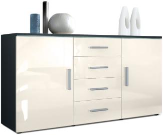 Sideboard Kommode Faro, Korpus in Schwarz matt / Front in Creme Hochglanz (139 x 72 x 35)