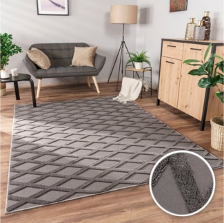 Paco Home Teppich Utrecht 642, rechteckig, Höhe: 4 mm, Kurzflor, Uni Farben, 3D-Design, Rauten Muster, Hoch-Tief Effekt