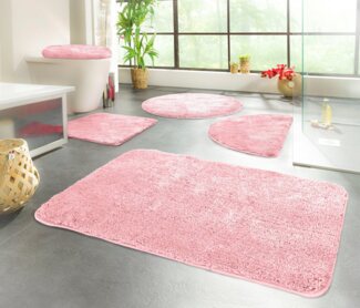KiNZLER Badematte Chaozhou, Höhe 20 mm, rutschhemmend beschichtet, fußbodenheizungsgeeignet, Polyester, halbrund, 2er-Set halbrund 50x80 cm / rechteckig 60x100 cm, Badteppich, Uni Farben, weich, als rechteckig, rund & Set erhältlich