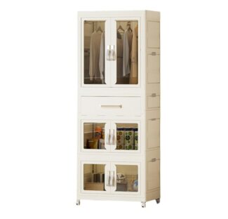 NUODWELL Kleiderschrank Faltbarer Kleiderschrank, Mobiler Schrank aus Kunststoff mit Rollen