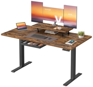 VASAGLE Schreibtisch Höhenverstellbarer, flexibel montierbarer Monitorständer, Schublade, USB-C-Anschluss, Erinnerung bei langem Sitzen