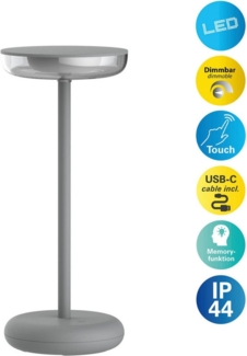 näve LED Tischleuchte Pasi, Dimmfunktion, Ein-/Ausschalter, Memoryfunktion, USB-Ladefunktion, LED wechselbar, Warmweiß, dimmbar per Berührungssensor, Memoryfunktion, Akku, USB-C-Ladekabel