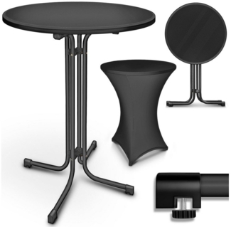 tillvex® Gastro Stehtisch klappbar Ø80cm schwarz | Bistrotisch FERTIG MONTIERT | Klapptisch rund - wetterfester Partytisch | Gartentisch Indoor & Outdoor