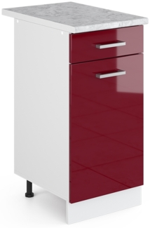 Küchenunterschrank R-Line Rot Hochglanz 40 cm , AP Marmor Vicco