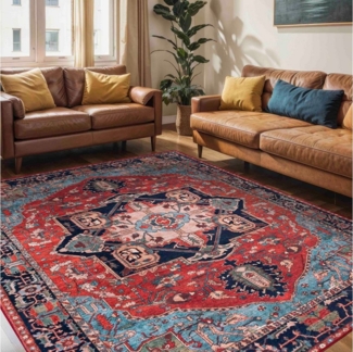 Mazovia Orientteppich Teppich Oriental Orientteppich Wohnzimmer Orient Muster Rot, 120 x 170 cm, Fußbodenheizung, Allergiker geeignet, Rutschfest