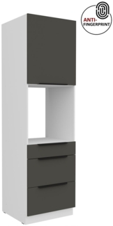 Küchen Hochschrank 60 cm Küche ARIA Graphite ultra matt + Weiss matt, hochwertige Fronten mit Anti Fingerprint Beschichtung, Soft-Close Küchenzeile Küchenblock