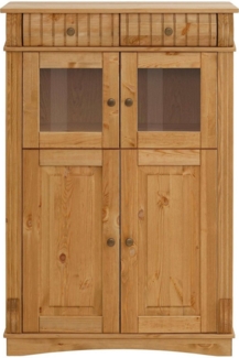 Home affaire Highboard Teresa Mini-Vitrine mit Glastüren und 2 Schubkästen, Kommode, aus massiver Kiefer, Breite 84 cm, FSC®