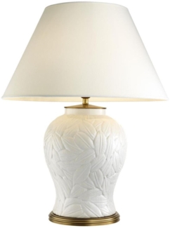 Casa Padrino Luxus Keramik Tischlampe Weiß / Antik Messing - Wohnzimmermöbel