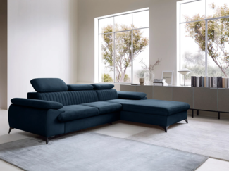 Vente-unique - Ecksofa mit Schlaffunktion - Ecke rechts - Samt - Dunkelblau - SAMARA von PASCAL MORABITO