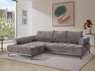 Vente-unique - Ecksofa - Ecke links - Stoff & Samt - Grau - NIVORIA