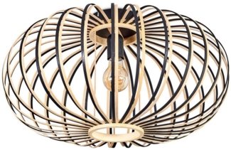 hofstein Deckenleuchte Deckenlampe aus Metall/Bambus in Schwarz/Natur, Leuchte im Boho-Style, ohne Leuchtmittel, skandinavisches Design, Schirm Ø 50 cm, mit Lichteffekt, 1 x E27