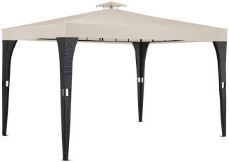 Deuba Pavillon 3x4m Poly Rattan Dachhaube Schmutzabweisend UV-beständig Gartenzelt Festzelt Partyzelt Creme Polyester Gartenpavillon