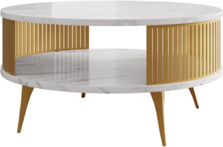 Couchtisch Rajkon Gold, Beine und Seiten aus Stahl (Farbe: Gold / Bianco Marmor)