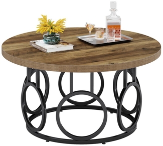 Tribesigns Couchtisch 80cm runder Beistelltisch mit Metallsockel, industrieller Mitteltisch