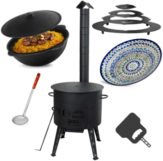 Ø40 Uchag 2mm stahl Utschak mit Abzugsrohr 12L Kazan Rund Grillfächer Schaumkelle Suppenkelle Utschak Utschag Kasan Feldküche Außenküche Eintopfofen Gulaschkanone