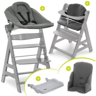 Hauck Hochstuhl Alpha Plus Grey XXL Newborn Set, Babystuhl ab Geburt, Aufsatz für Neugeborene, Essbrett, Sitzauflage