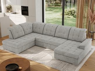 Ecksofa, Wohnzimmer U Couch, Polstersofa mit Bettkasten - MADRITO U - Hellgrau Stoff - Links