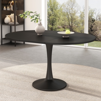 Merax Ausziehbarer Esstisch, ovaler Esstisch, Kaffee-Freizeittisch, Länge 100/140 x Breite 100 x Höhe 75 cm, Esstisch, Schwarz