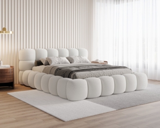 Chilly Möbel Polsterbett Stone Weiß Bouclé Stoff 160x200 cm mit Stauraum Quelle 01