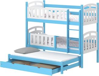 WNM Group Hochbett mit Rausfallschutz und Schublade Suzie - aus Massivholz - Kinderbett Ausziehbar fr Mdchen und Jungen - Absturzsicherung Ausziehbett 200x90 / 190x90 cm - Blau